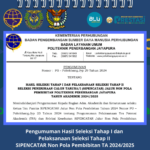Pengumuman Hasil Seleksi Tahap I dan Pelaksanaan Seleksi Tahap II SIPENCATAR Jalur Non Pola Pembibitan