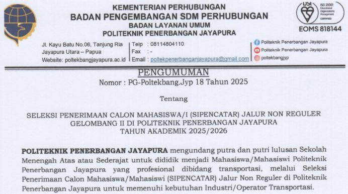 PENERIMAAN SIPENCATAR JALUR NON REGULER GELOMBANG II