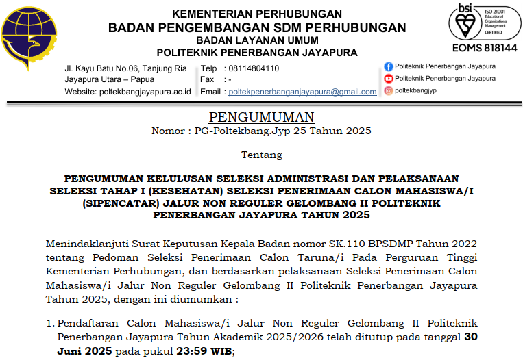 Pengumuman Hasil Seleksi Administrasi Gelombang II