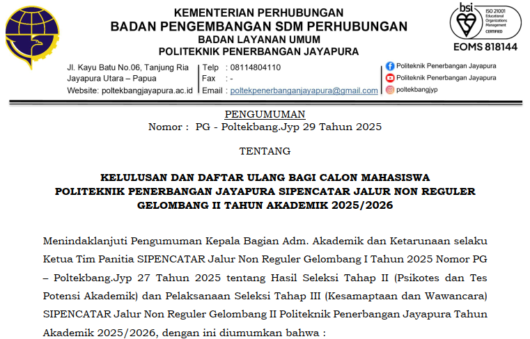KELULUSAN DAN DAFTAR ULANG BAGI CALON MAHASISWA