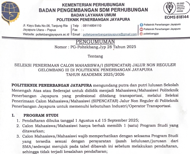 SELEKSI PENERIMAAN CALON MAHASISWA JALUR NON REGULER GEL. 3