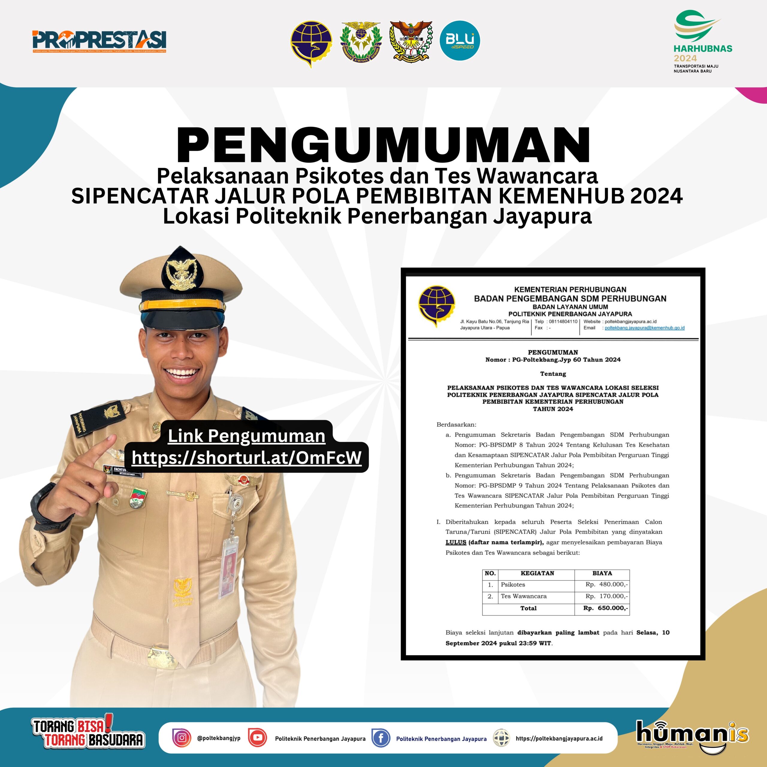 Pengumuman Pelaksanaan Psikotes dan Wawancara Sipencatar Jalur Polbit Kemenhub 2024